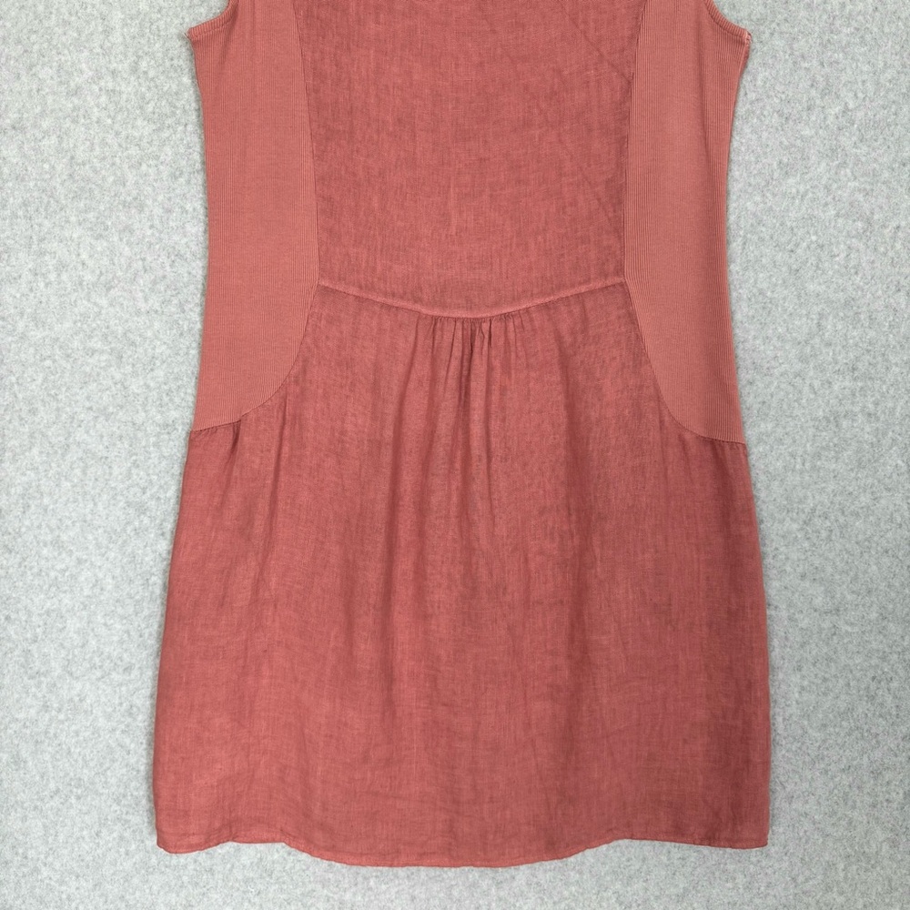 Lungo L'Arno 100% Linen Dress Womens Large Lagenlook Shift Pockets Rosette READ - Picture 9 of 14